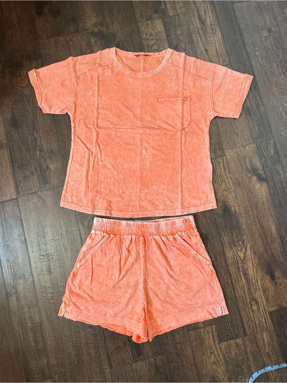Zenana Outfitters Orange mineral wash Short Sleeve Top & Shorts Set